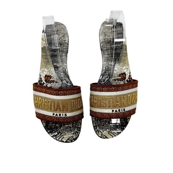 Christian Dior Dway Baobab Lurex Slides Brown Gold Embroidered Mules Size EU 39 - Picture 3 of 8
